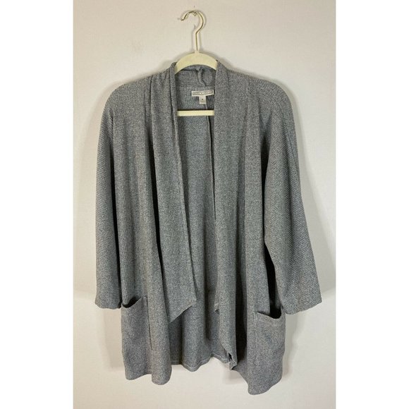 Dana Buchman Sweaters - Dana Buchman Draped Open Front Cardigan Size Medium Gray Ribbed Textured